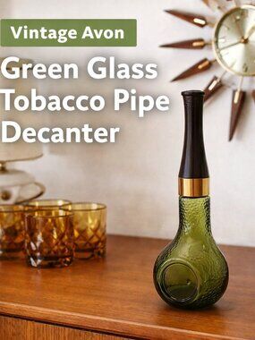 Vintage Mid-Century Avon Green Glass Tobacco Pipe Decanter